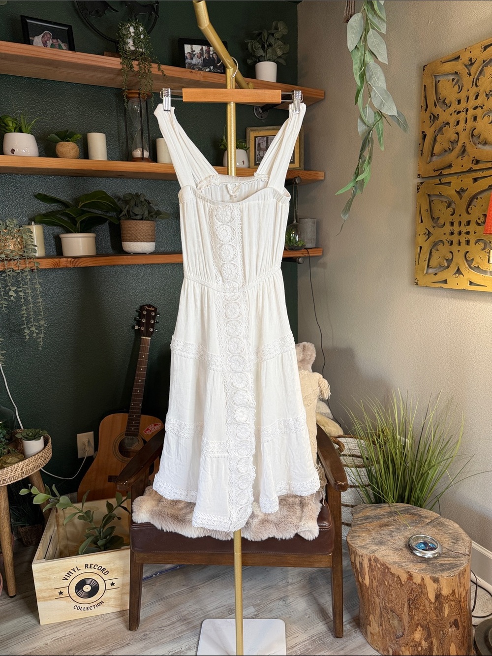 Sleeveless White Crochet-Panel Midi Dress — Women's Summer Dress